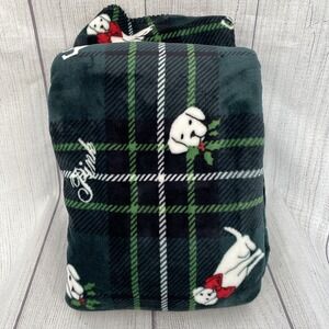 Victoria's Secret Pink Throw Blanket Navy Blue Green Plaid Dog Fleece Sherpa